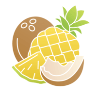 Illustration of a pineapple, coconut, and lime.