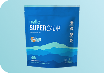 Blue package of nello SUPER CALM calming drink mix.