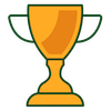 Illustration of a gold trophy with two handles on a white background.