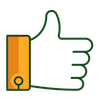 Illustration of a thumbs-up hand gesture with a green outline.