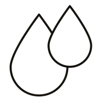 Two overlapping outlined water droplets on a white background.