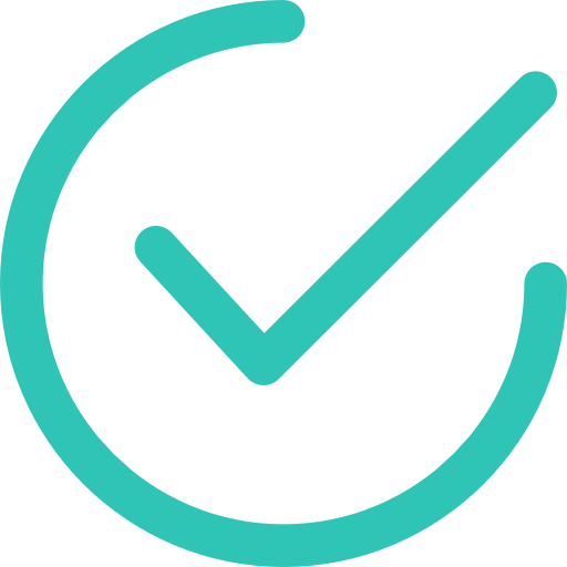 A teal checkmark inside a circle on a transparent background.