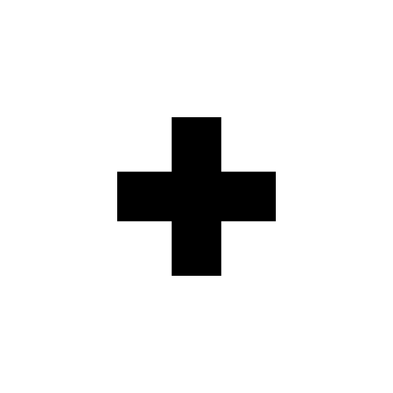 A black plus sign centered on a white background.