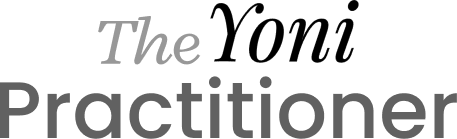 Logo for The Yoni Practitioner with the words in grey and black text.