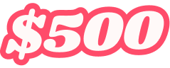The text $500 in an off-white, bubbly font with a thick pink outline.
