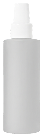 A plain, frosted grey spray bottle with a white top against a white background.