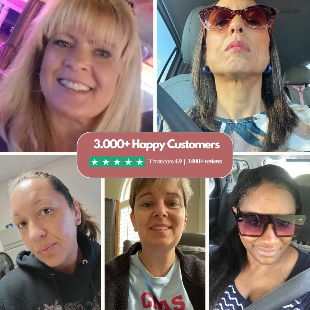 Collage of five smiling women with a '3,000+ Happy Customers' banner.