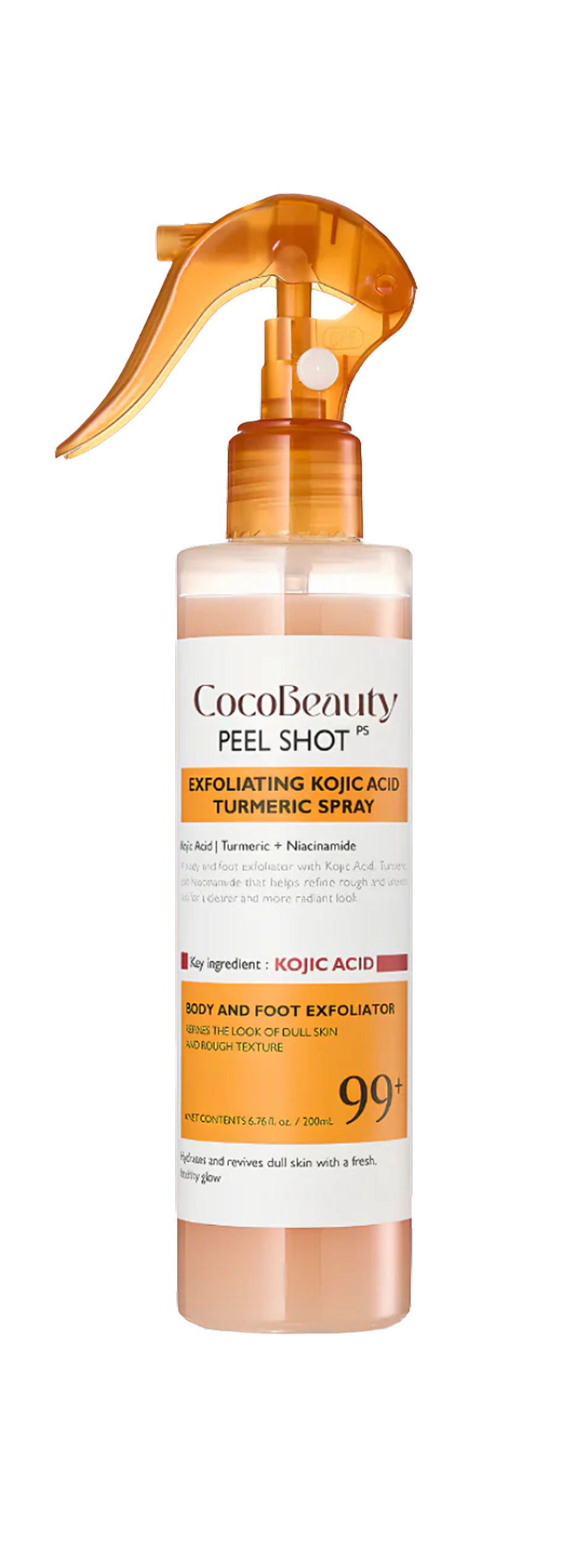 A bottle of CocoBeauty Peel Shot Exfoliating Kojic Acid Turmeric Spray against a plain white background.