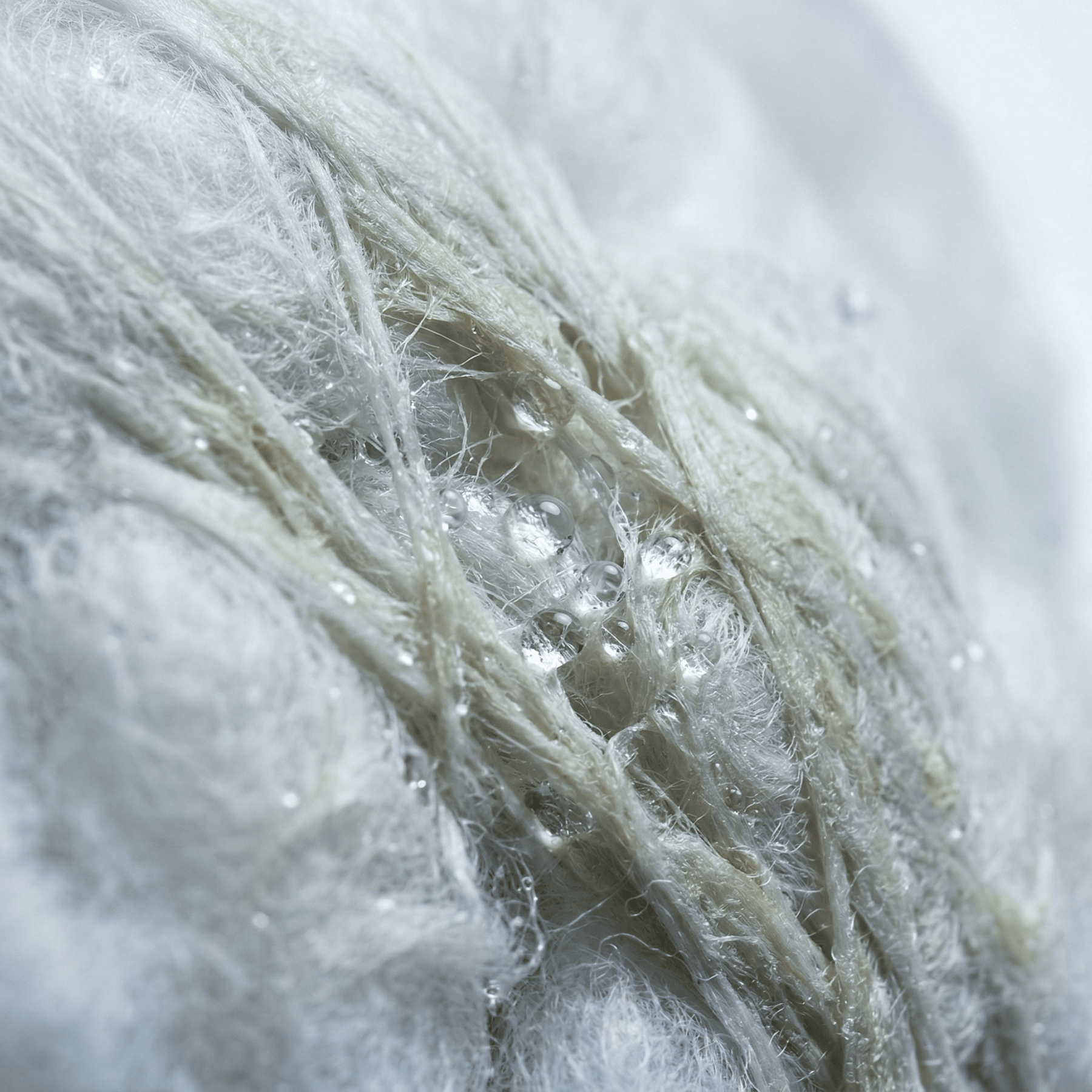Close-up of damp pillow fibers