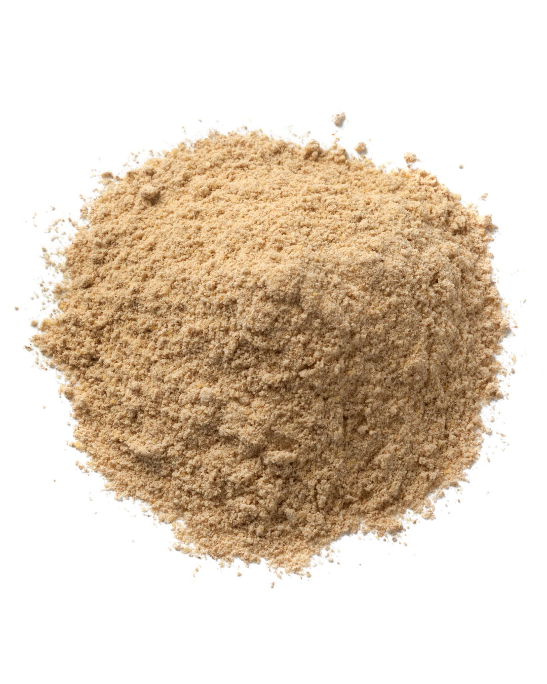 A pile of light brown powder on a white background.