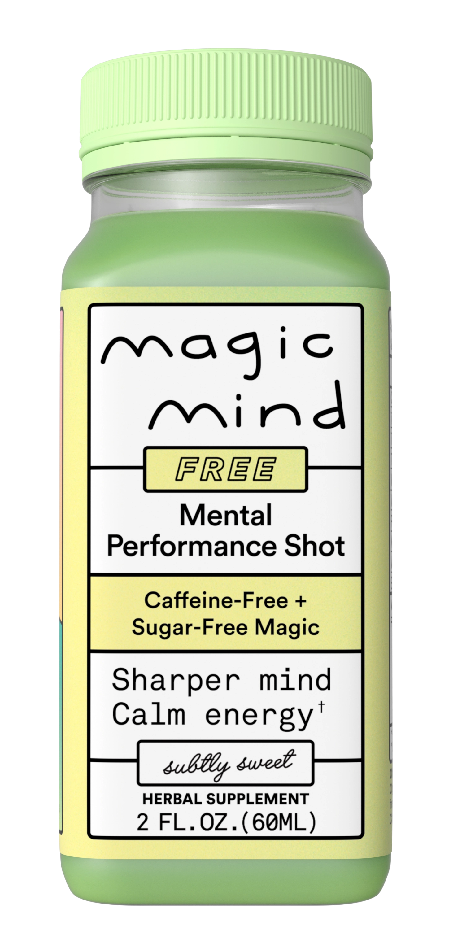 Green and yellow bottle labeled 'Magic Mind' mental performance shot.