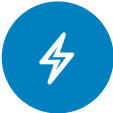 Blue circle with white lightning bolt icon.