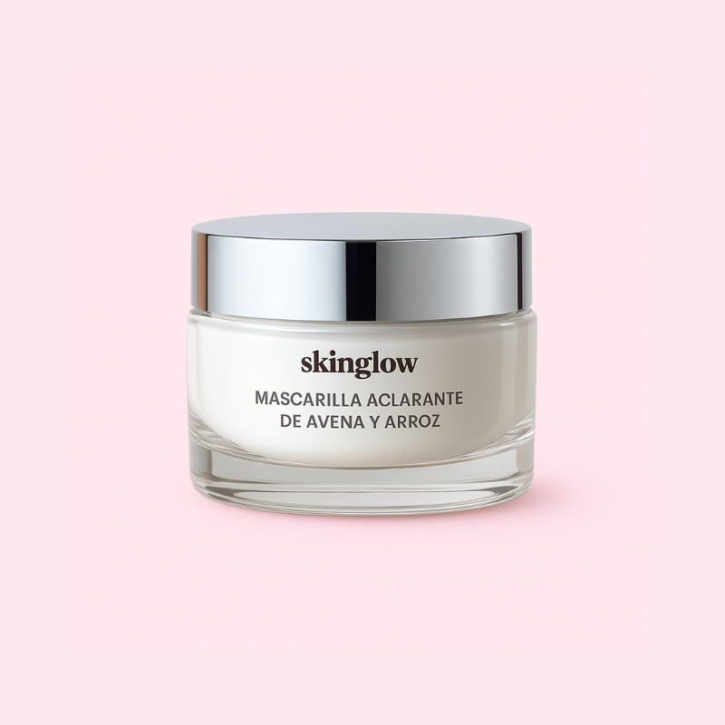 A jar of Skinglow face mask on a pink background.