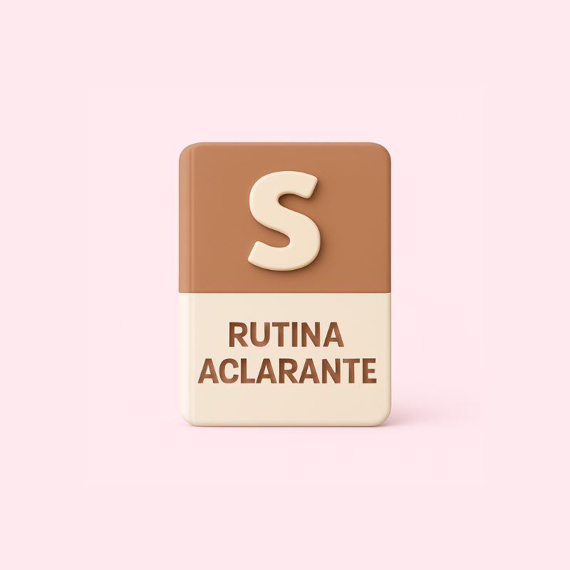 Illustration of a brown and beige block with 'S' and 'RUTINA ACLARANTE' text.