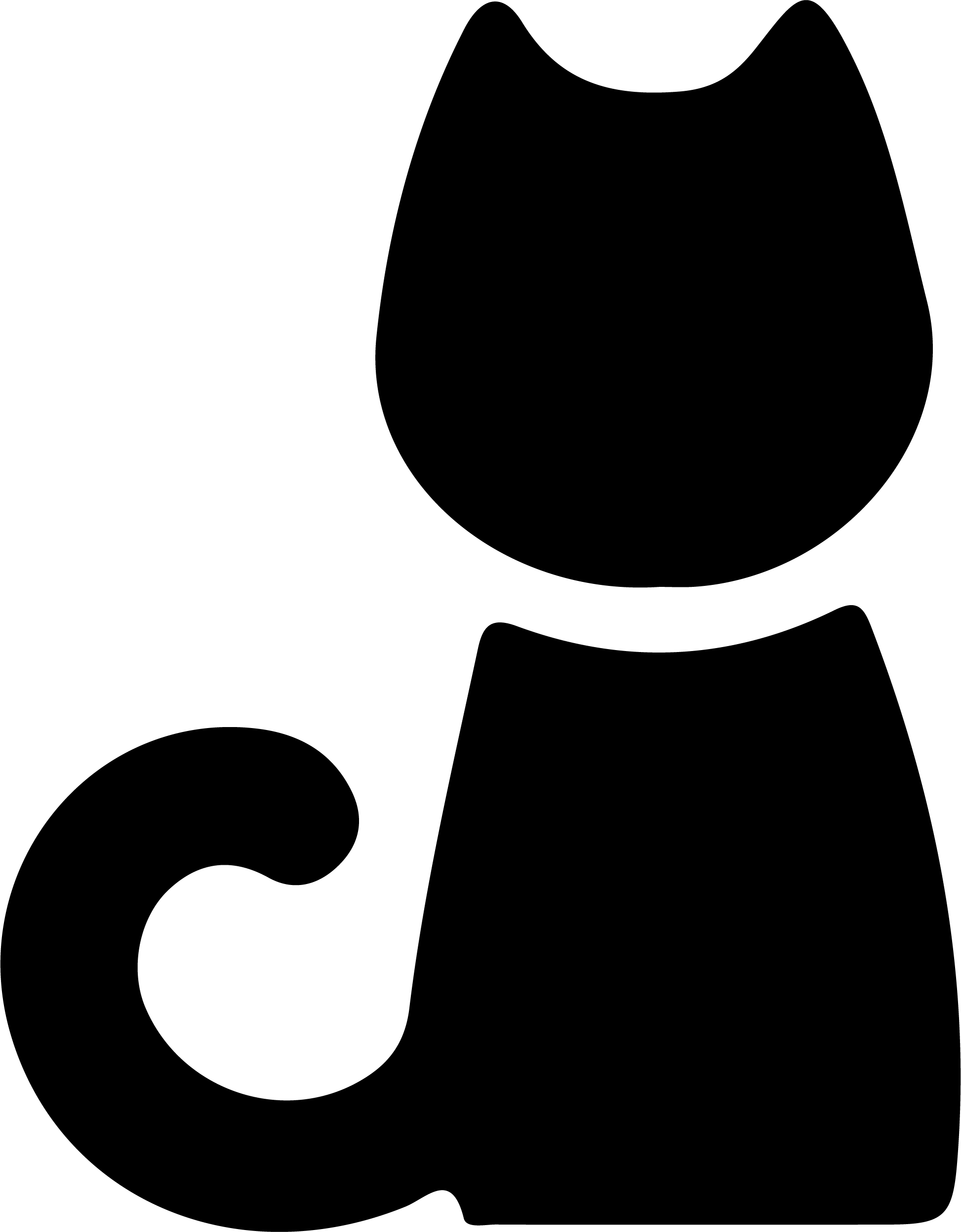 A black silhouette of a cat sitting, seen from behind, on a green background.