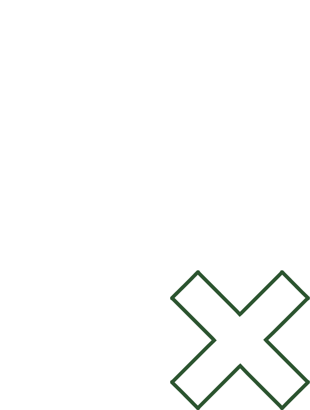 A green outline of an 'X' symbol in the bottom right corner on a white background.