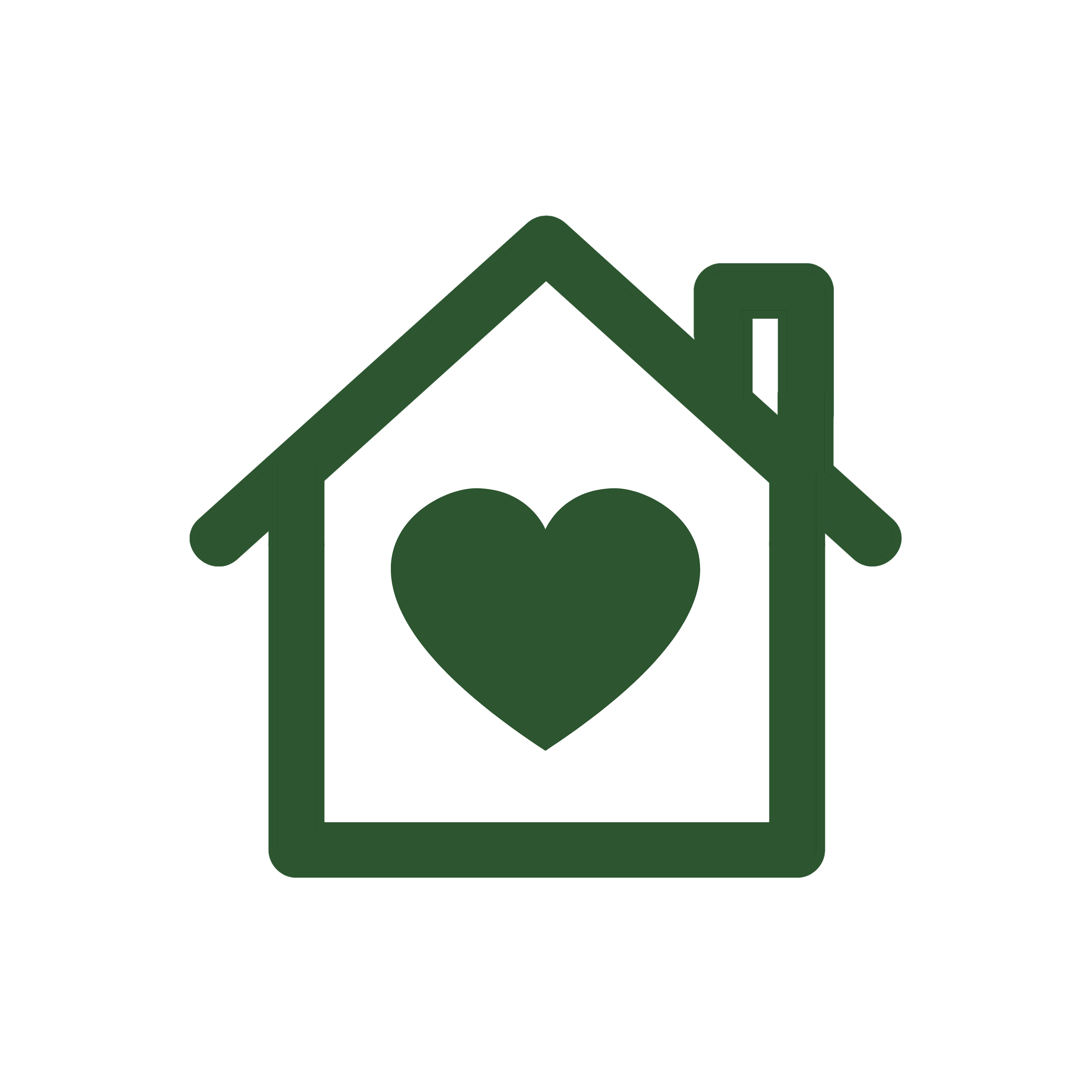 Green heart inside a house icon on a dark green background.