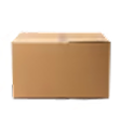 A closed brown cardboard box sitting on a white background.