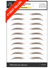 Sheet of eyebrow stickers labeled '#1 Best Seller' in red banner.