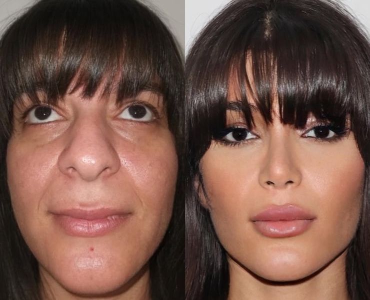 Side-by-side comparison of two women with similar hairstyles.