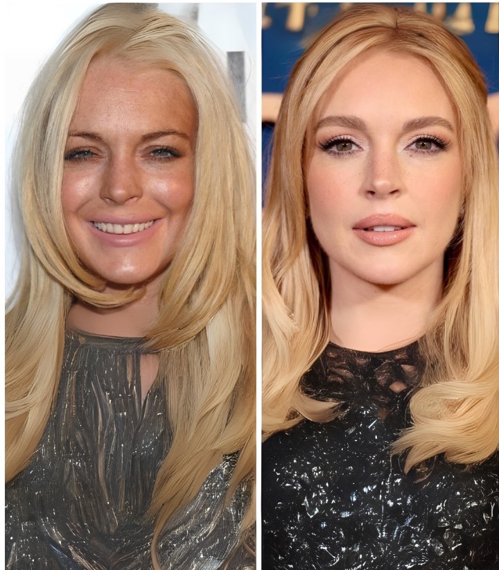 Side-by-side comparison of two similar-looking women with long blonde hair.