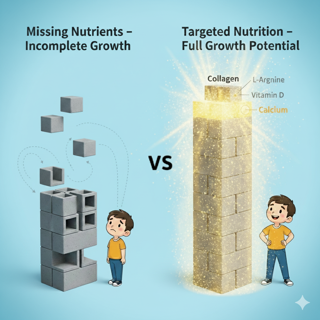Two illustrations compare incomplete and full growth potential with blocks and nutrients.