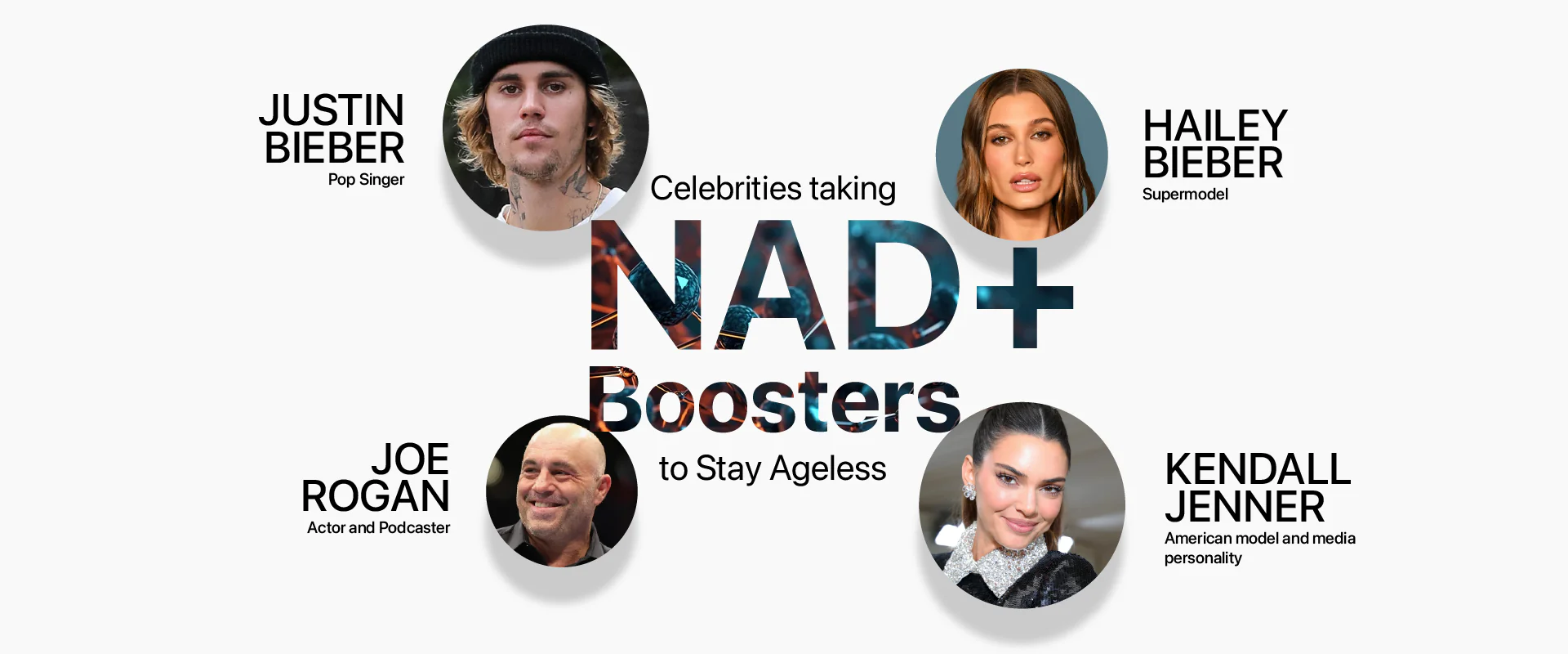 Collage of four people with text about NAD+ boosters.