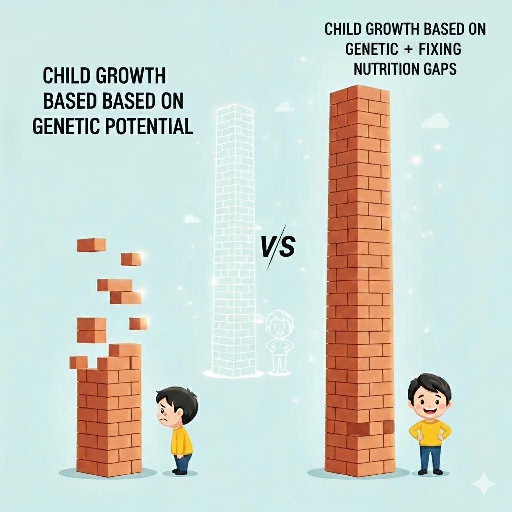 Illustration of child growth comparison with two different stacked brick columns.