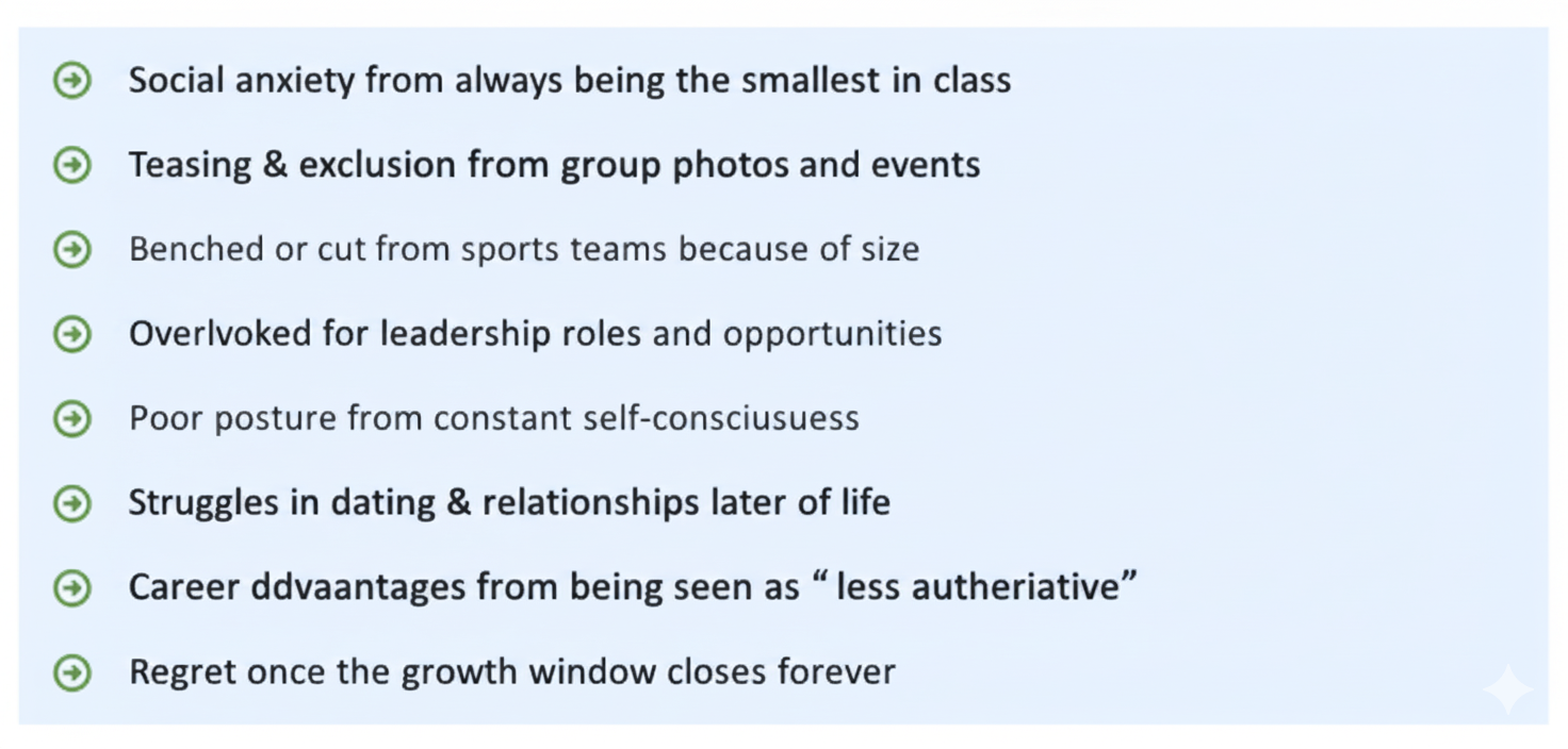 List of disadvantages related to being the smallest in class, including anxiety and social issues.