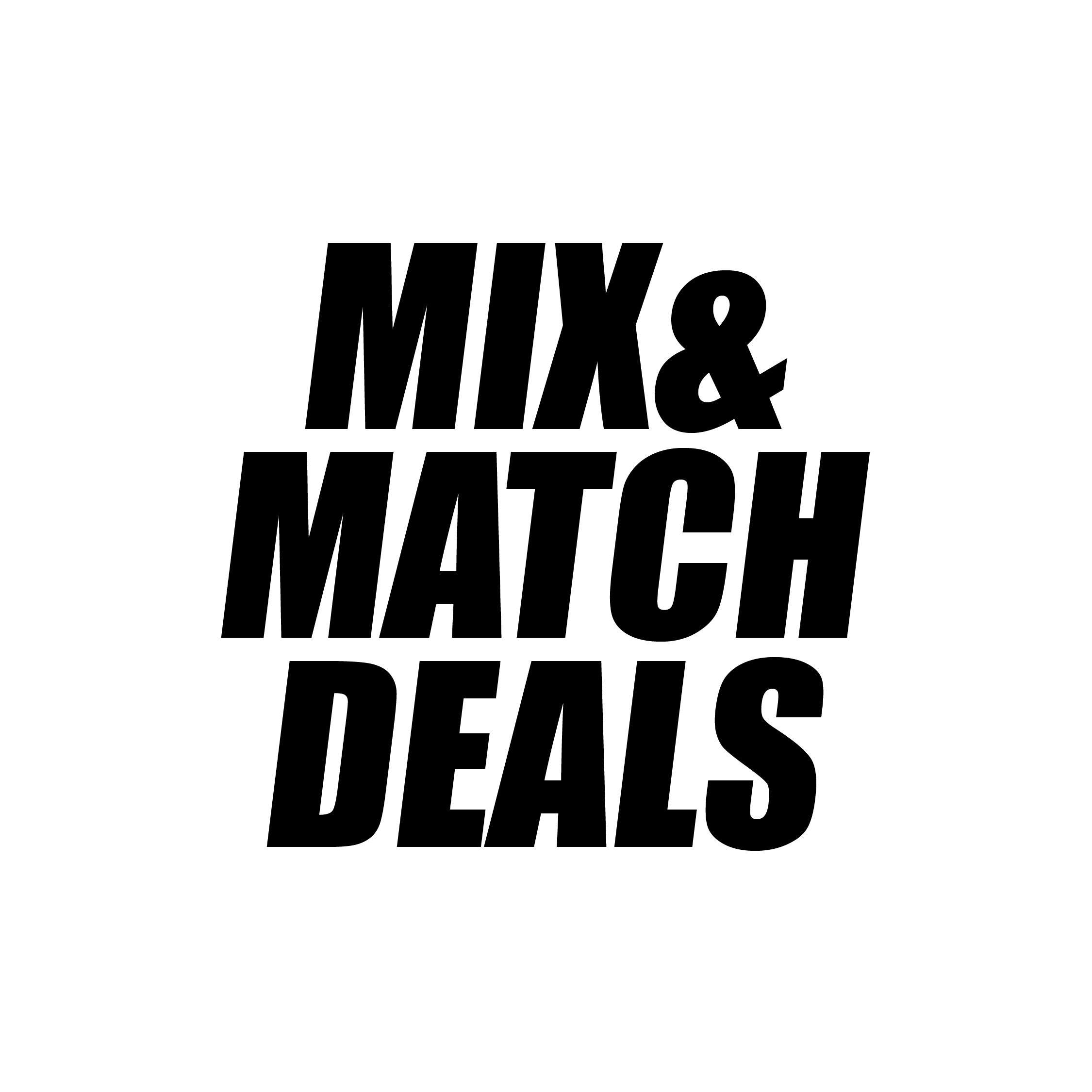 Text 'MIX & MATCH DEALS' in bold on a green background.