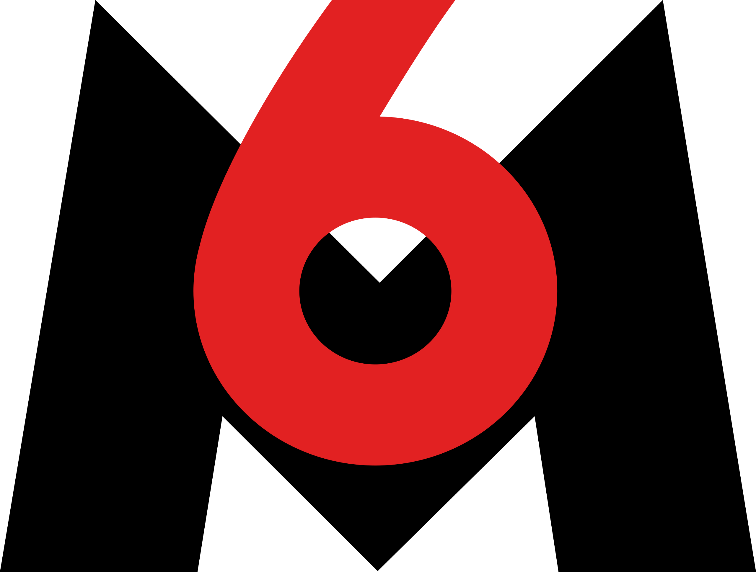 Red number six over a black letter M.