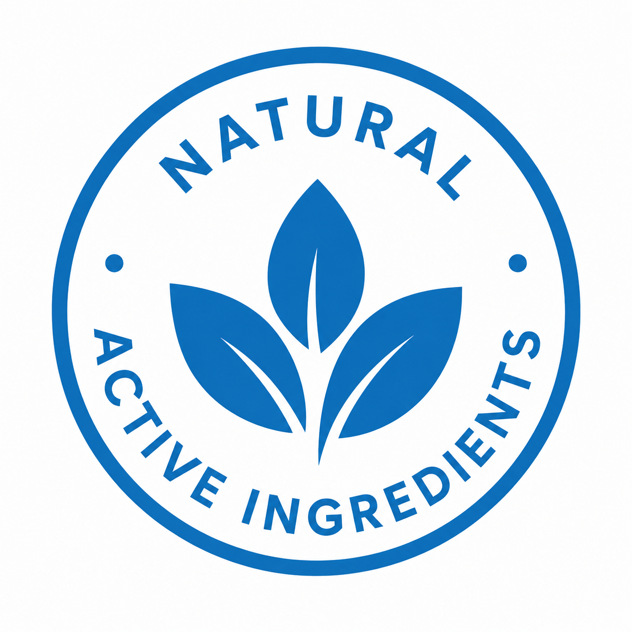 A blue and white circular logo that says 'Natural Active Ingredients' with a plant icon in the center.