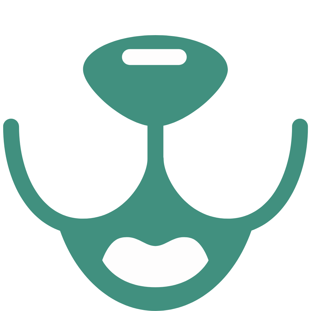 Abstract green shape resembling a stylized face with a symmetrical design.