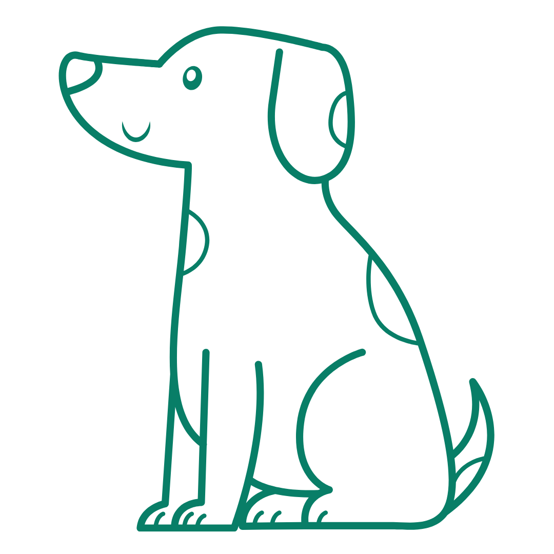 Simple line drawing of a sitting dog.