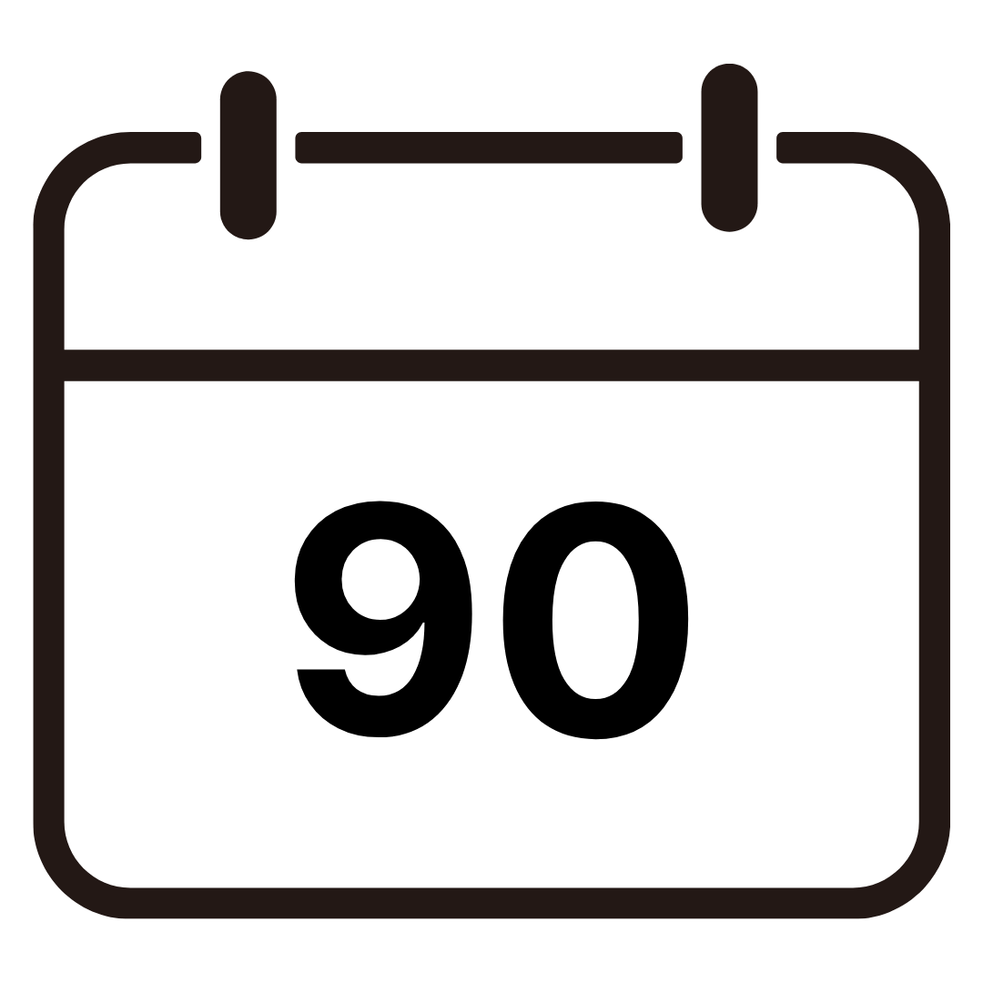 Simple calendar icon with the number 90.