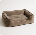 Brown rectangular pet bed with raised sides on a white background.