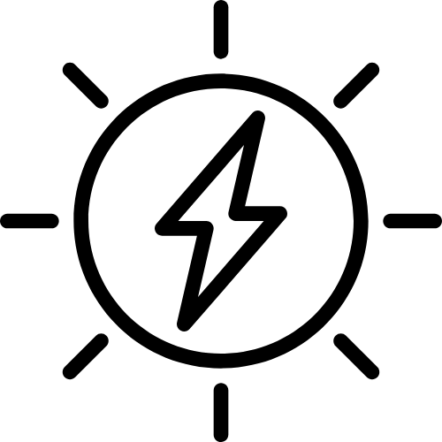 Icon of a sun with a lightning bolt inside.