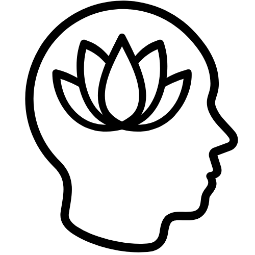 Outline of a head with a lotus flower inside.