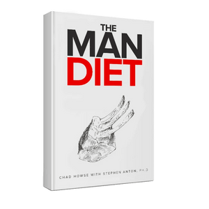 Book titled 'The Man Diet' with rib illustration on the cover.