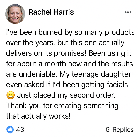 A social media post praising a product with text and engagement icons.