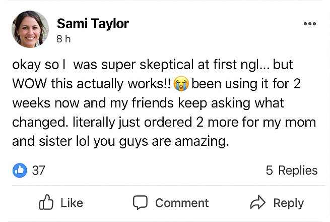 Social media post with a positive product review and emoji.