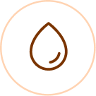 A line icon of a brown droplet inside a light orange circle.
