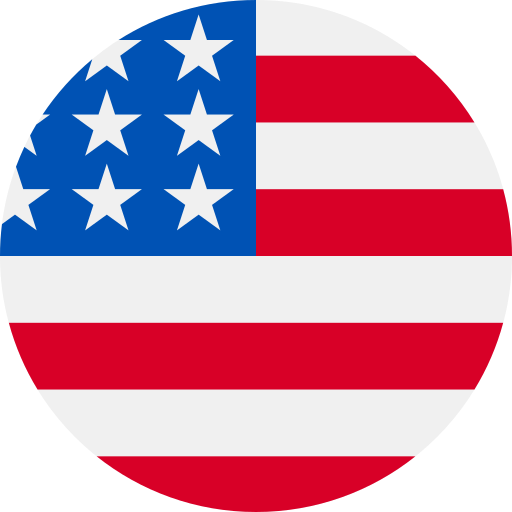 Circular icon of the United States flag with stars and stripes.
