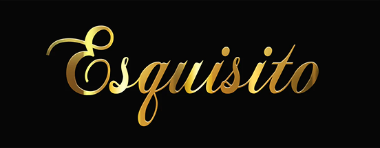 Gold cursive text 'Esquisito' on a black background.