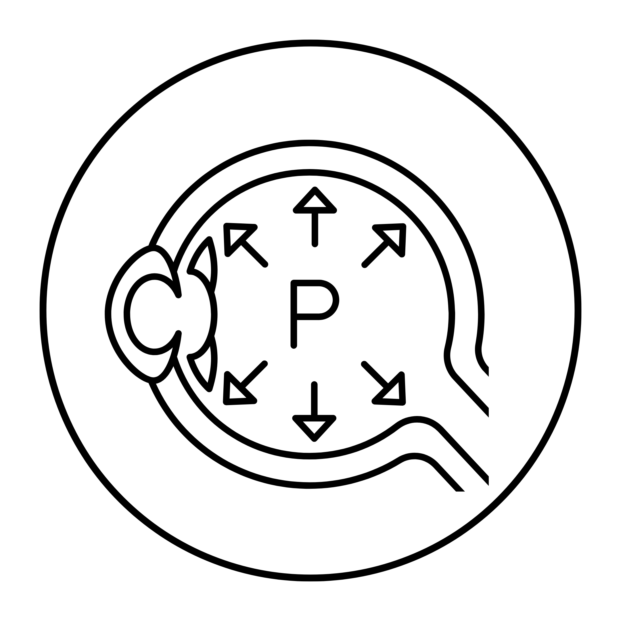 Diagram of a circle with arrows pointing outward from the center.