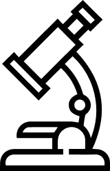 A simple black and white line art icon of a laboratory microscope.