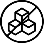 A black line icon on a green background of three stacked cubes crossed out in a circle.