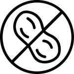 A black icon of a peanut inside a circle with a slash through it, indicating 'no peanuts'.