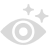 A grey icon of an eye with two sparkles above it.