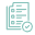 A blurry, teal icon of a checklist with a circular checkmark in the corner.